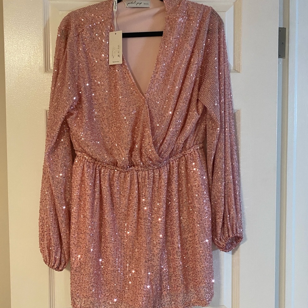 Petal & Pup Blush Sequin V-Neck Dress